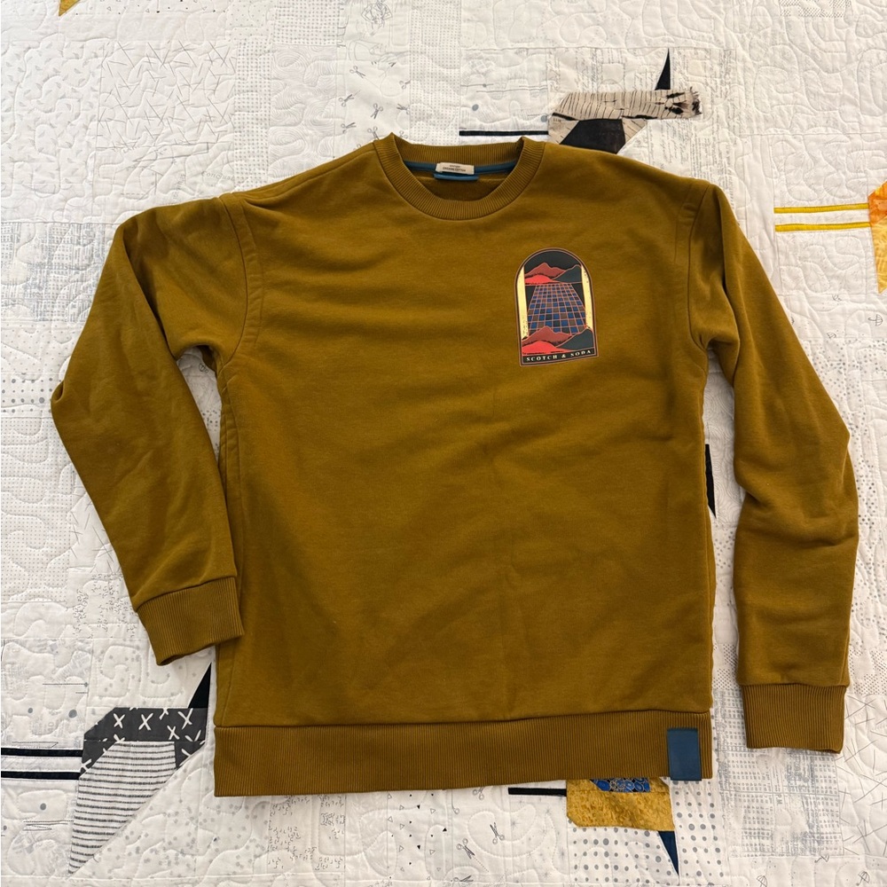 Scotch & Soda Men's Olive Brown Crewneck Art Sweatshirt